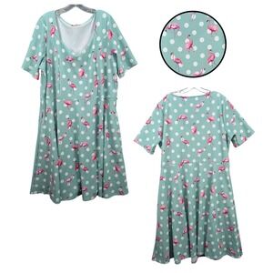 Popsy Clothing Flamingo Midi Dress Short Sleeve Cottage Stretch Women's Plus 5X?
